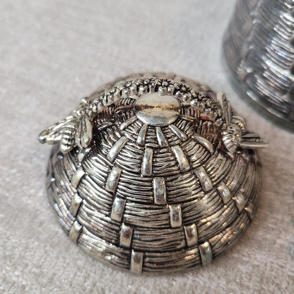 Godinger Art Beehive Honey Pot w/ Lid & Bee Honey Dipper Silver Plate Complete